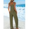 CUPSHE Women’s Sleeveless Spaghetti Strap Jumpsuit Wide Leg Dressy Work Beach Vacation Long Pants with Pockets(Green)