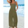 CUPSHE Women’s Sleeveless Spaghetti Strap Jumpsuit Wide Leg Dressy Work Beach Vacation Long Pants with Pockets(Green)