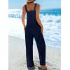 CUPSHE Women’s Sleeveless Spaghetti Strap Jumpsuit Wide Leg Dressy Work Beach Vacation Long Pants with Pockets(Navy Blue)