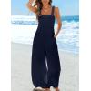 CUPSHE Women’s Sleeveless Spaghetti Strap Jumpsuit Wide Leg Dressy Work Beach Vacation Long Pants with Pockets(Navy Blue)
