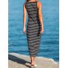CUPSHE Women’s Striped Midi Dress Sleeveless Scoop Neck Bodycon Tank Sundress Casual Summer Beach Vacation Long Coverup Dress(Black Striped)