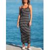 CUPSHE Women’s Striped Midi Dress Sleeveless Scoop Neck Bodycon Tank Sundress Casual Summer Beach Vacation Long Coverup Dress(Black Striped)