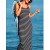 CUPSHE Women’s Striped Midi Dress Sleeveless Scoop Neck Bodycon Tank Sundress Casual Summer Beach Vacation Long Coverup Dress(Black Striped)