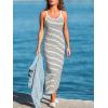 CUPSHE Women’s Striped Midi Dress Sleeveless Scoop Neck Bodycon Tank Sundress Casual Summer Beach Vacation Long Coverup Dress(White Striped)