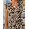 CUPSHE Women’s Summer Boho Floral Mini Dress Beach Vaction Flowy A Line Dress V Neck Cap Sleeve Belted Dress(Brown Beige)