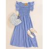 CUPSHE Women’s Summer Dress Square Neck Striped Smocked Dress Ruffled Cap Sleeves Dress A Line Maxi Formal Dress(Blue Striped)