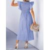 CUPSHE Women’s Summer Dress Square Neck Striped Smocked Dress Ruffled Cap Sleeves Dress A Line Maxi Formal Dress(Blue Striped)