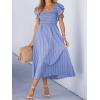 CUPSHE Women’s Summer Dress Square Neck Striped Smocked Dress Ruffled Cap Sleeves Dress A Line Maxi Formal Dress(Blue Striped)