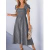 CUPSHE Women’s Summer Dress Square Neck Striped Smocked Dress Ruffled Cap Sleeves Dress A Line Maxi Formal Dress(Grey)