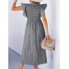 CUPSHE Women’s Summer Dress Square Neck Striped Smocked Dress Ruffled Cap Sleeves Dress A Line Maxi Formal Dress(Grey)