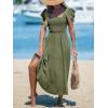 CUPSHE Women’s Summer Dress Square Neck Striped Smocked Dress Ruffled Cap Sleeves Dress A Line Maxi Formal Dress(Olive Green)