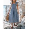 CUPSHE Women’s Summer Dress Square Neck Striped Smocked Dress Ruffled Cap Sleeves Dress A Line Maxi Formal Dress(Steel Blue)