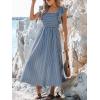 CUPSHE Women’s Summer Dress Square Neck Striped Smocked Dress Ruffled Cap Sleeves Dress A Line Maxi Formal Dress(Steel Blue)
