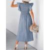 CUPSHE Women’s Summer Dress Square Neck Striped Smocked Dress Ruffled Cap Sleeves Dress A Line Maxi Formal Dress(Steel Blue)