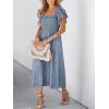 CUPSHE Women’s Summer Dress Square Neck Striped Smocked Dress Ruffled Cap Sleeves Dress A Line Maxi Formal Dress(Steel Blue)