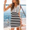 CUPSHE Women’s Summer Dress Striped Collared Neck Button Sleeveless A Line Knitted Casual Stretchy Mini Dress(Black)