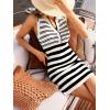 CUPSHE Women’s Summer Dress Striped Collared Neck Button Sleeveless A Line Knitted Casual Stretchy Mini Dress(Black)