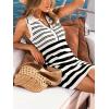 CUPSHE Women’s Summer Dress Striped Collared Neck Button Sleeveless A Line Knitted Casual Stretchy Mini Dress(Black)