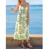CUPSHE Women’s Summer Dresse Floral Boho Ruched Flowy Ruffle Vacation Hawaiian Cami Smocked Midi Dress(Green)