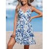 CUPSHE Women’s Summer Dresses Floral V Neck Elastic Smocked Waist Sleeveless Vacation Beach Mini Dress(Blue)