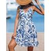 CUPSHE Women’s Summer Dresses Floral V Neck Elastic Smocked Waist Sleeveless Vacation Beach Mini Dress(Blue)