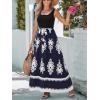CUPSHE Women‘s Summer Dresses Paisley Boho Sleeveless Square Neck Tie Waist Smocked Beach Maxi Dress(Navy)
