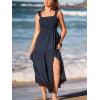CUPSHE Women’s Summer Dresses Sleeveless Square Neck Ruffle Strap Split Hem Tiered Beach Maxi Dress(Navy)