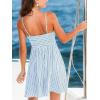 CUPSHE Womens Summer Dresses Smocked Sleeveless Square Neck Striped Mini Dress with Pockets(Blue Striped)