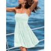 CUPSHE Womens Summer Dresses Smocked Sleeveless Square Neck Striped Mini Dress with Pockets(Green Striped)