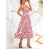 CUPSHE Women’s Summer Dresses Striped V Neck Spaghetti Strap Sleeveless Tie Front Cutout Beach Maxi Dress(Red)
