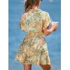 CUPSHE Women’s Summer Dresses V Neck Short Sleeve Button Tropical Smocked Elastic Waist A-Line Casual Beach Holiday Dress(Khaki Tropical)