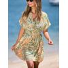 CUPSHE Women’s Summer Dresses V Neck Short Sleeve Button Tropical Smocked Elastic Waist A-Line Casual Beach Holiday Dress(Khaki Tropical)