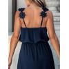 CUPSHE Women’s Summer Dresses V Neck Sleeveless 3D Floral Spaghetti Straps Smocekd Elastic Waist Casual Maxi Dress(Navy)