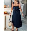 CUPSHE Women’s Summer Dresses V Neck Sleeveless 3D Floral Spaghetti Straps Smocekd Elastic Waist Casual Maxi Dress(Navy)