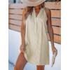 CUPSHE Womens Summer Dresses V Neck Sleeveless Striped Button Up Mini Casual Coverup Dress(Beige)