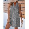 CUPSHE Womens Summer Dresses V Neck Sleeveless Striped Button Up Mini Casual Coverup Dress(Black)