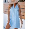 CUPSHE Womens Summer Dresses V Neck Sleeveless Striped Button Up Mini Casual Coverup Dress(Blue)
