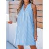 CUPSHE Womens Summer Dresses V Neck Sleeveless Striped Button Up Mini Casual Coverup Dress(Blue)