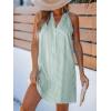 CUPSHE Womens Summer Dresses V Neck Sleeveless Striped Button Up Mini Casual Coverup Dress(Green)