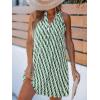 CUPSHE Womens Summer Dresses V Neck Sleeveless Striped Button Up Mini Casual Coverup Dress(Green Wave)