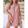CUPSHE Womens Summer Dresses V Neck Sleeveless Striped Button Up Mini Casual Coverup Dress(Orange Striped)