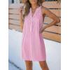 CUPSHE Womens Summer Dresses V Neck Sleeveless Striped Button Up Mini Casual Coverup Dress(Pink)