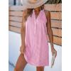 CUPSHE Womens Summer Dresses V Neck Sleeveless Striped Button Up Mini Casual Coverup Dress(Pink)