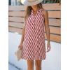 CUPSHE Womens Summer Dresses V Neck Sleeveless Striped Button Up Mini Casual Coverup Dress(Red White)