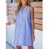 CUPSHE Womens Summer Dresses V Neck Sleeveless Striped Button Up Mini Casual Coverup Dress(Royal Blue)