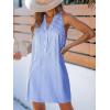 CUPSHE Womens Summer Dresses V Neck Sleeveless Striped Button Up Mini Casual Coverup Dress(Royal Blue)