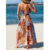 CUPSHE Women’s Summer Floral Maxi Sunress Sleeveless V Neck Wrap Flowy Dress Tie Belted Beach Vacation Long Dress(Blue Orange)