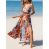 CUPSHE Women’s Summer Floral Maxi Sunress Sleeveless V Neck Wrap Flowy Dress Tie Belted Beach Vacation Long Dress(Blue Orange)