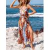 CUPSHE Women’s Summer Floral Maxi Sunress Sleeveless V Neck Wrap Flowy Dress Tie Belted Beach Vacation Long Dress(Blue Orange)