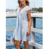 CUPSHE Women’s Summer Flutter Sleeve Sundress V Neck Tunic Flowy Mini Dress CasualHoliday Beach Short Dresses(Light Blue)